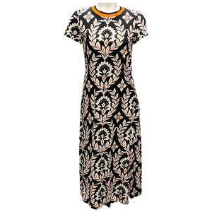 LA DOUBLEJ BLACK / ORANGE PRINT COTTON JERSEY SPORTY SWING DRESS